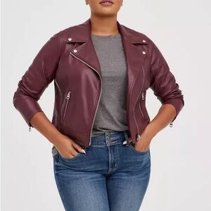 Torrid Burgundy Leather Moto Jacket